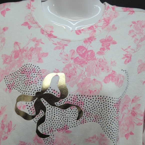 Victoria Secret PINK x LoveShackFancy Oversized Sweatshirt Large Bling Dog Flora - Picture 3 of 10